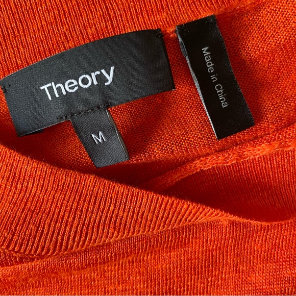 Theory orange coral asymmetrical sweater linen crew neck long sleeve medium - Picture 4 of 13